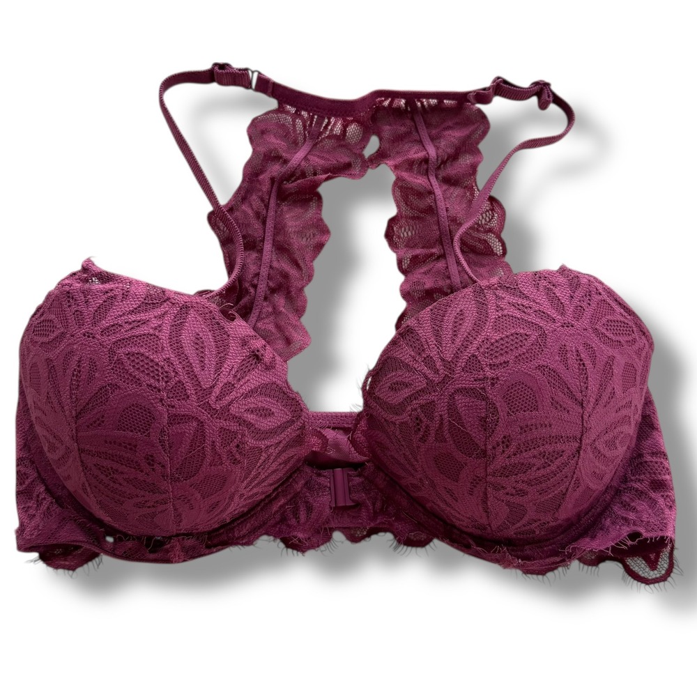 Victoria's Secret PINK Size 32D Dusty Mauve Plum Lace Date Racerback Push Up Bra